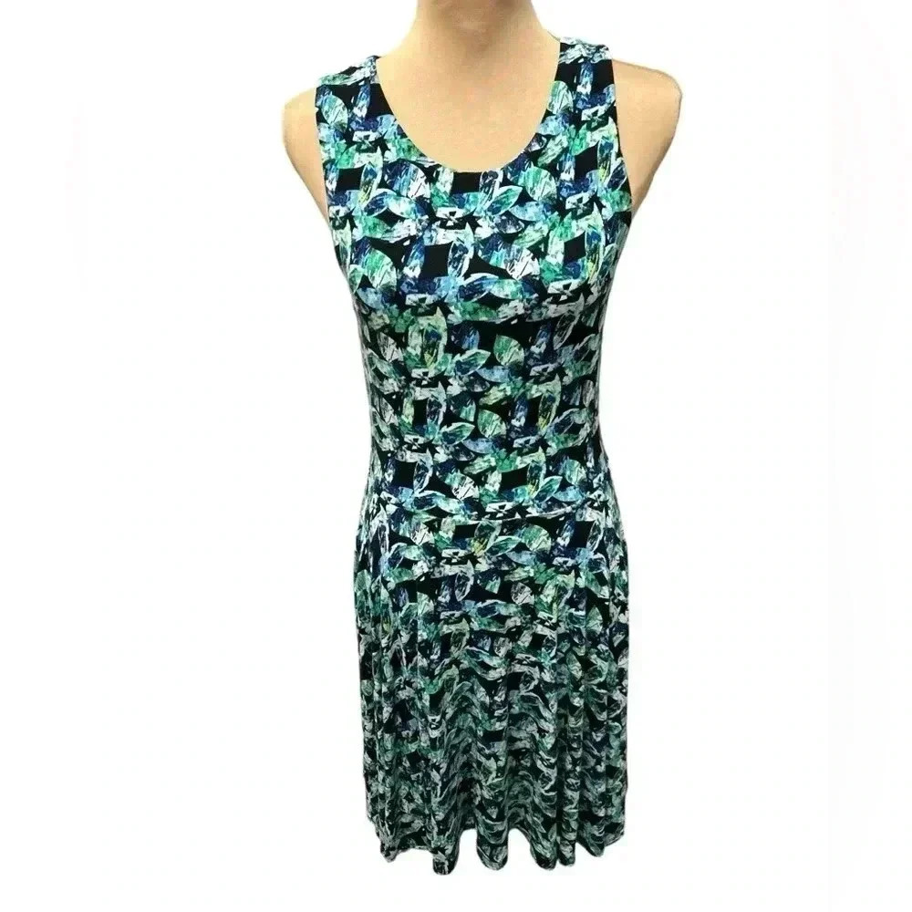 Cynthia Rowley Dress Women's Stretch Green/Blue Sleeveless Sheath Keyhole Sz Med